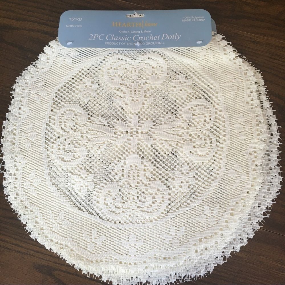New Classic Crochet Doily 15 in. Round Cream Set of 2